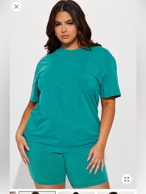 Oversized Green Tee & Biker Shorts Lounge Set | Comfy Athleisure | Size 2x